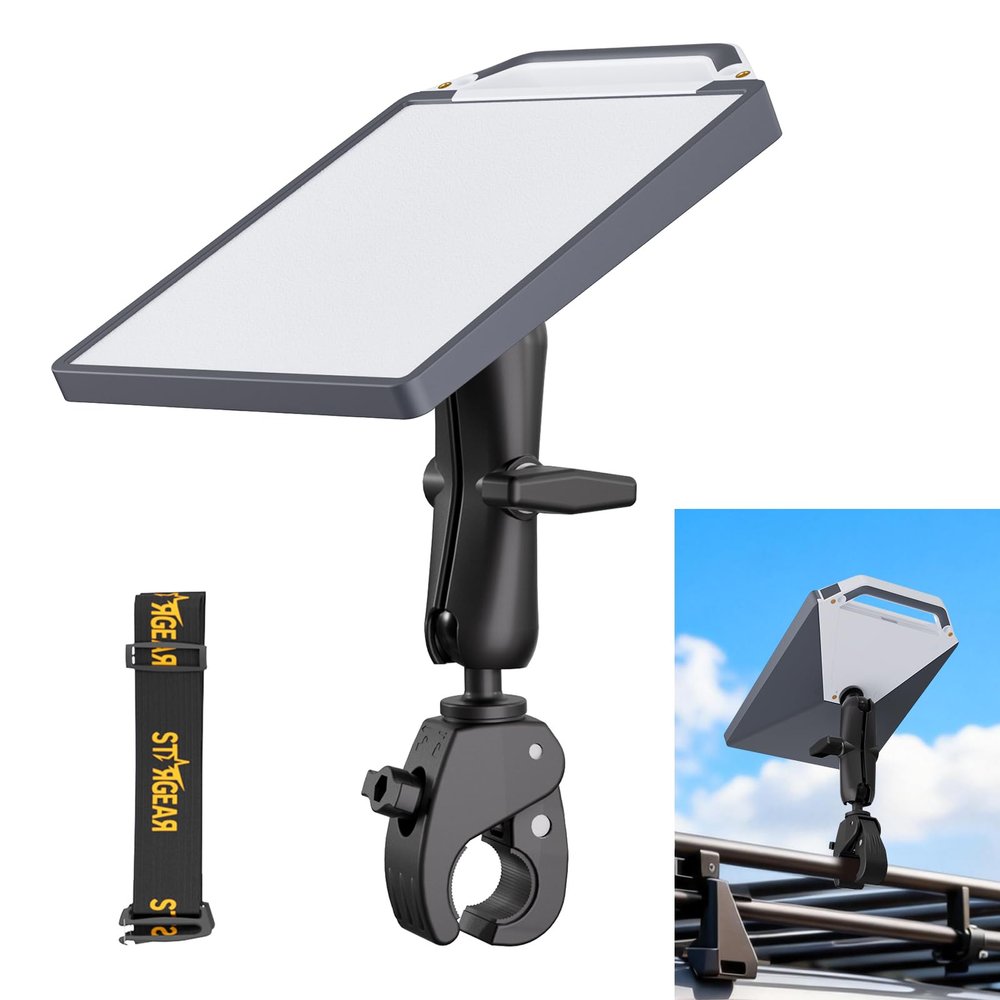 Starlink Mini Clamp Mount with Protective Silicone Case, 2 in 1 Satellite Dish Mounting Kit & Cover with Adjustable Clamp Mount Handle Shoulder Strap & 1/4"-20 Nuts for RVs Car Boat/Road Trip-Grey