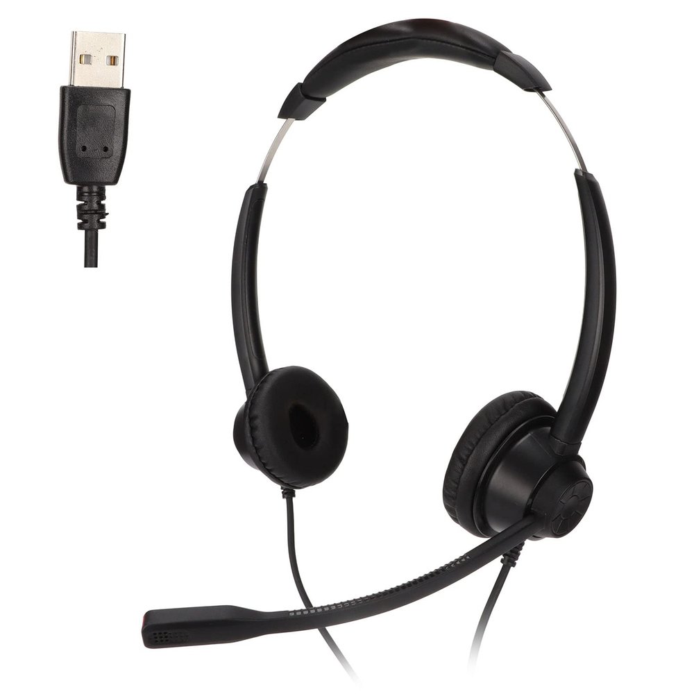 Pengcadent H390D USB Telephone Headset, Binaural Noise Reduction Business Headphone with Microphone, Comfortable Corded Call Center Earphone for Office Customer Service and Telemarketing