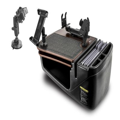 AutoExec GripMaster Car Desk for Your Vehicle Workstation and Mobile Office, Mahogany, with Phone Mount, Printer Stand, Tablet Mount and Suction Phone Mount
