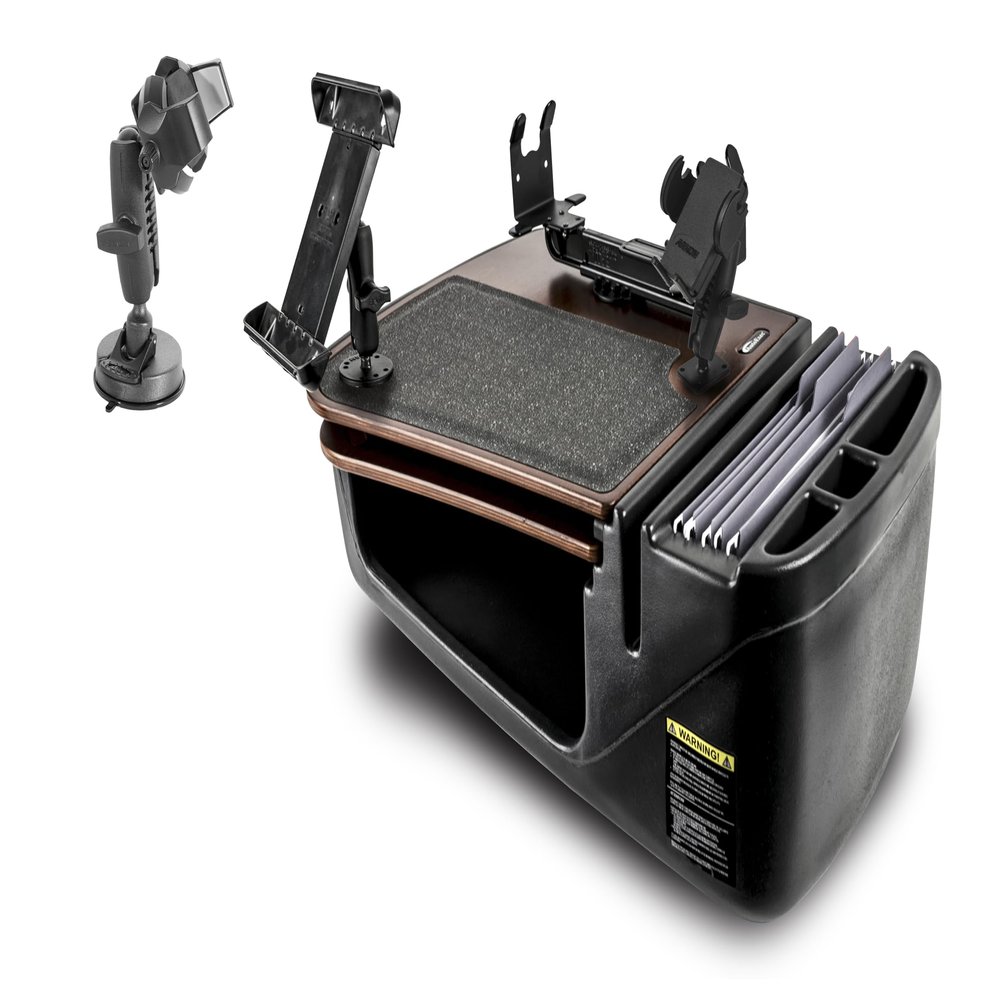 AutoExec GripMaster Car Desk for Your Vehicle Workstation and Mobile Office, Mahogany, with Phone Mount, Printer Stand, Tablet Mount and Suction Phone Mount