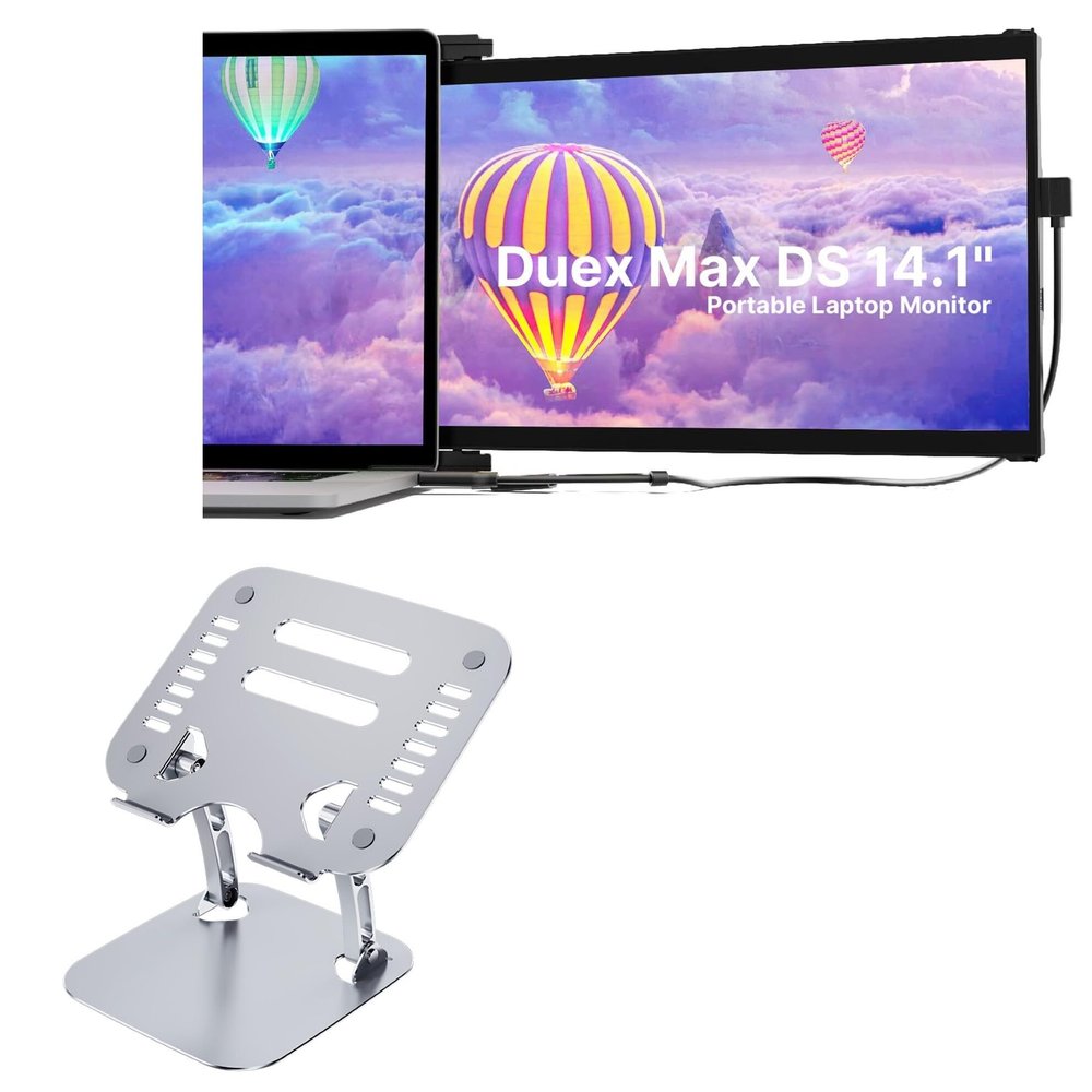 BoxWave Stand and Mount Compatible with Mobile Pixels Duex Max Laptop Screen Extender (14.1 in) - Executive VersaView Stand, Ergonomic Adjustable Viewing Angle Metallic Riser - Metallic Silver