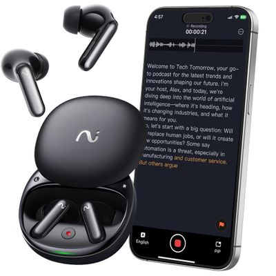 RecDot AI Voice Recorder Earbuds, viaim AI Meeting Assistant with Transcription, 78 Languages, FlashRecord, to-Do Lists & Summaries with viaim AI, 48dB ANC, Black (Renewed)