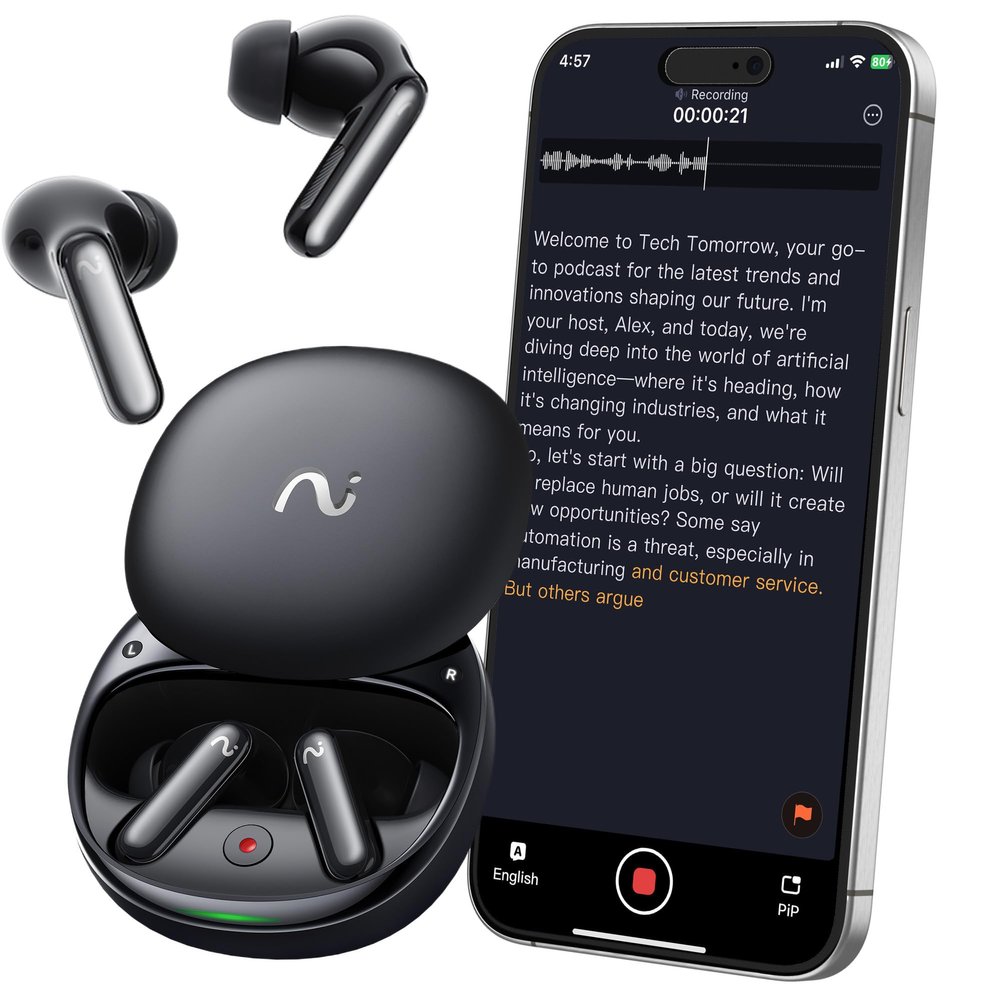 RecDot AI Voice Recorder Earbuds, viaim AI Meeting Assistant with Transcription, 78 Languages, FlashRecord, to-Do Lists & Summaries with viaim AI, 48dB ANC, Black (Renewed)
