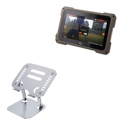 BoxWave Stand and Mount Compatible with GSM LLC VU70 Trail Pad Tablet (7 in) - Executive VersaView Stand, Ergonomic Adjustable Viewing Angle Metallic Riser - Metallic Silver