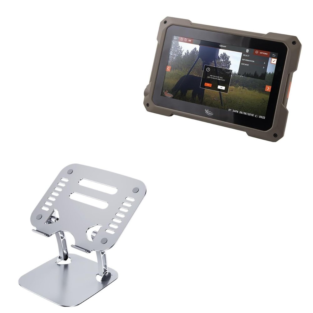 BoxWave Stand and Mount Compatible with GSM LLC VU70 Trail Pad Tablet (7 in) - Executive VersaView Stand, Ergonomic Adjustable Viewing Angle Metallic Riser - Metallic Silver