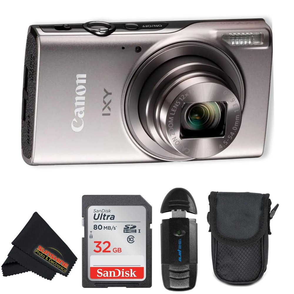 Canon Compact Digital Camera IXY 650 12x Optical Zoom IXY650 (SR) (Silver) with Sunshine Photo Basic Bundle (Renewed)
