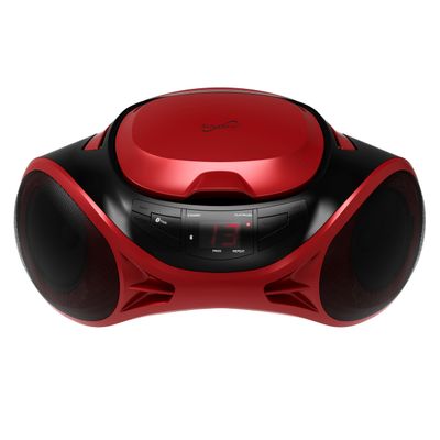 Supersonic SC-726BT Portable AM/FM Radio Top-Loading CD Player with Bluetooth, LED Track Display, Aux Input, Carry Handle, Built-in Speaker, Programmable Memory, Repeat Modes, AC/DC (Red)