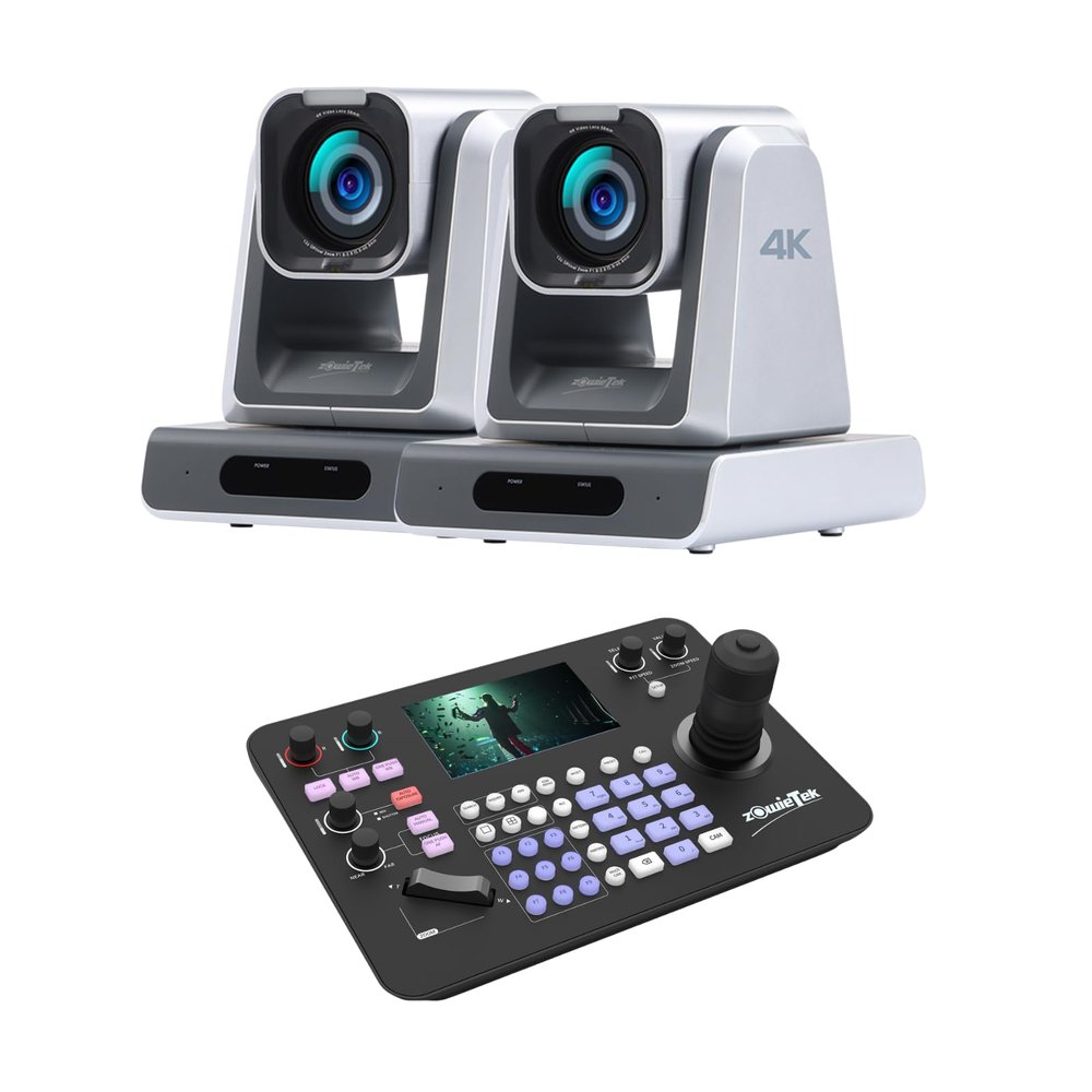 Zowietek ZowieKBD NDI PTZ Controller 5'' LCD Quad-Screen Automatic Camera Detection + ZowiePTZ PTZ Camera 12X Optical Zoom HDMI, SDI, USB Output , Live Streaming(2PCS)