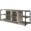 63" Farmhouse TV Stand with Storage, Rustic TV Table for 65 Inch TV, 3-Tier MDF & Metal Entertainment Center with Open Shelves and Cabinet Doors, Gray Media Console for Living Room and Bedroom view 1