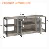 63" Farmhouse TV Stand with Storage, Rustic TV Table for 65 Inch TV, 3-Tier MDF & Metal Entertainment Center with Open Shelves and Cabinet Doors, Gray Media Console for Living Room and Bedroom view 3