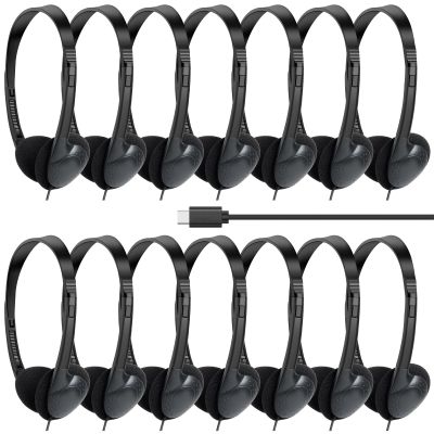 GDBOMA USB C Headphones Bulk 10 Pack for Classroom School,On-Ear Wired USB Type C Headphones Compatible with Pad Smartphones Black (B)