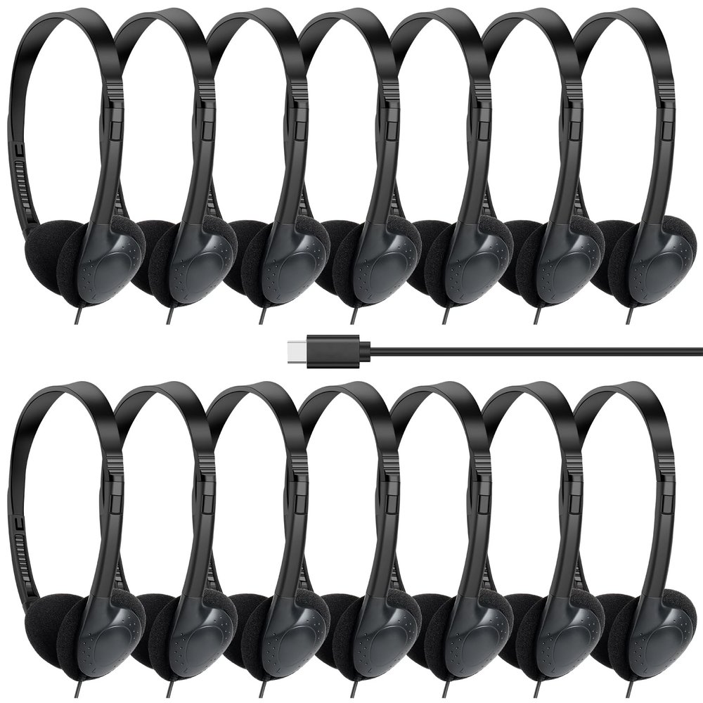 GDBOMA USB C Headphones Bulk 10 Pack for Classroom School,On-Ear Wired USB Type C Headphones Compatible with Pad Smartphones Black (B)