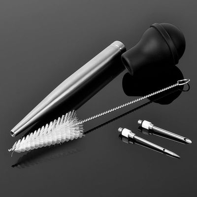 Kitchen Stainless Steel Turkey Baster and Meat Injector Tool with Angled and Needles for Cooking, Dripless Marinade Injector Set