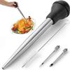 Kitchen Stainless Steel Turkey Baster and Meat Injector Tool with Angled and Needles for Cooking, Dripless Marinade Injector Set view 3