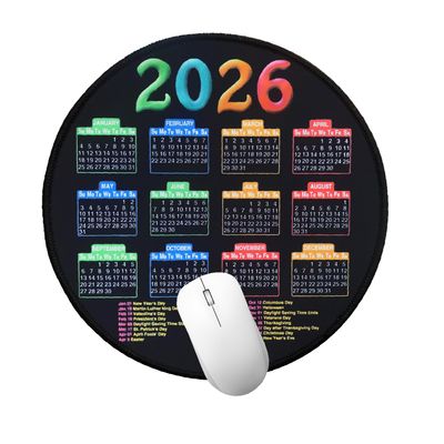 2026 Calendar Round Mouse Pad, Colorful Yearly Calendar Desk Mat with US Holidays, Non-Slip Rubber Base Mousepad for Office Home Student Desk Decor, 7.7 Inch (Round)