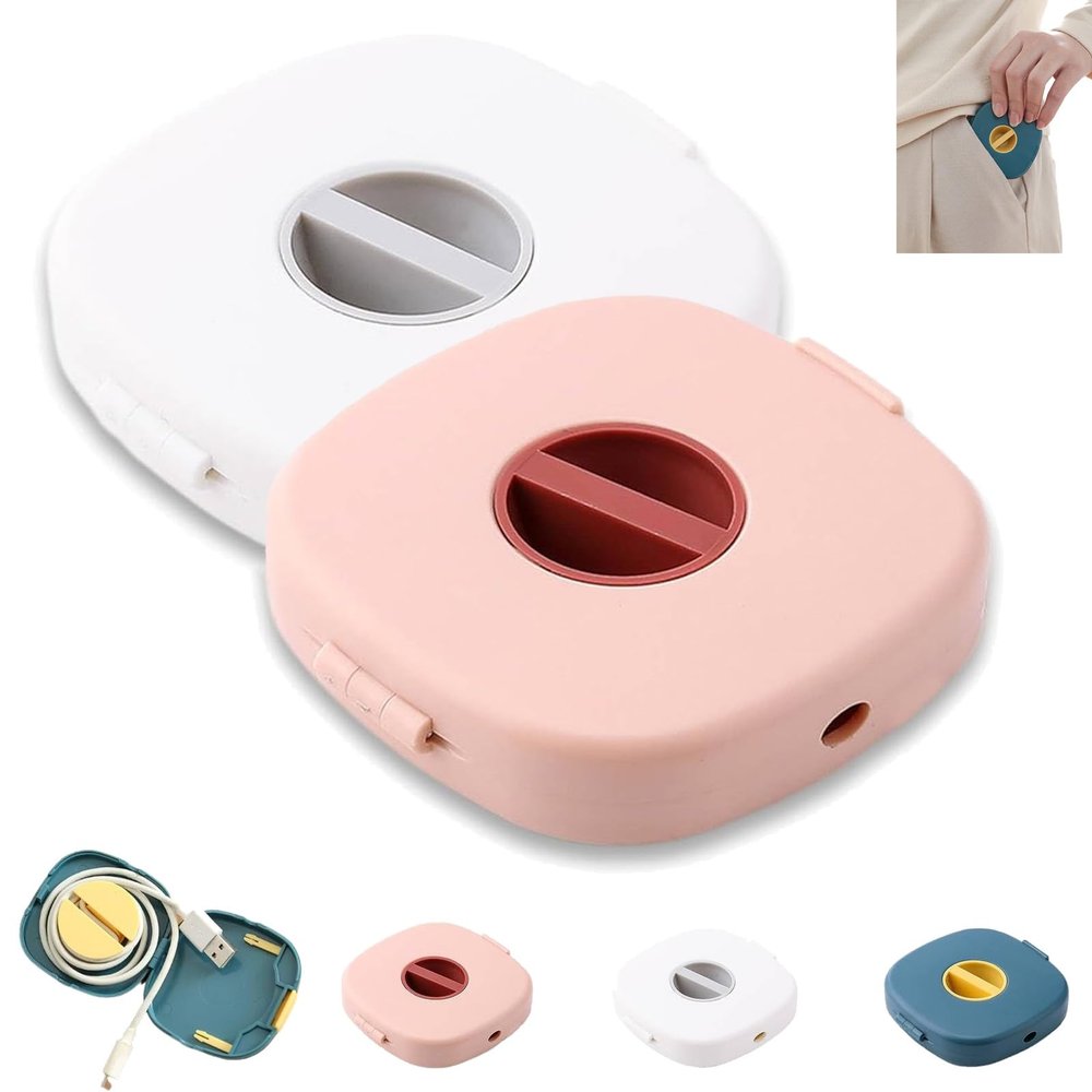 2 in 1 Cable Winder with Phone Stand, Durable Cable Organizer and Charging Stand for Earphones, Durablity Abs Cables Organizer and Charging Stands, for Home Office Classroom Travel (White+Pink)