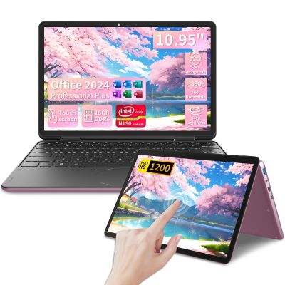 BINHENGLON 11" 2-in-1 Touchscreen Laptop, N150 Laptops,16GB RAM,FHD 1920 * 1200 IPS,Win 11 Pro PC,Backlit Keyboard, WiFi,USB-C,HDMI,Oval Trackpad,Computer(Rose Gold, 16G+512GB SSD).