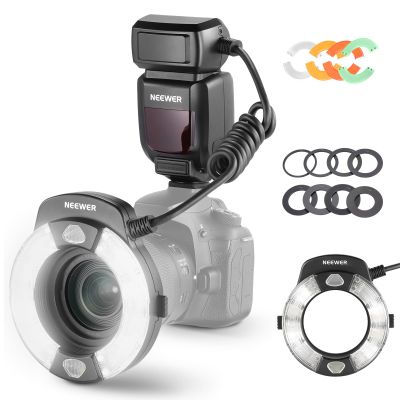NEEWER 76Ws Marco Ring Flash Compatible with Canon Cameras, 1-1/128 Output, GN15 5600K TTL Flash Light with Front/Rear Curtain Sync, Color Gels, Lens Adapters for Macro Photography Lighting, RF1-C