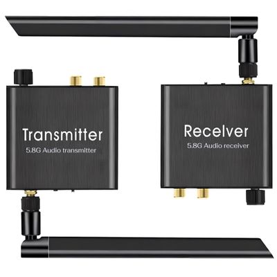 5.8Ghz Wireless Audio Transmitter and Receiver, 164ft Long Range 18ms Low Latency Audio Adapter, RCA/3.5mm in/Out Subwoofer Kit Converts Wired to Wireless Subwoofer Powered Speaker Soundbar, Vol+/-
