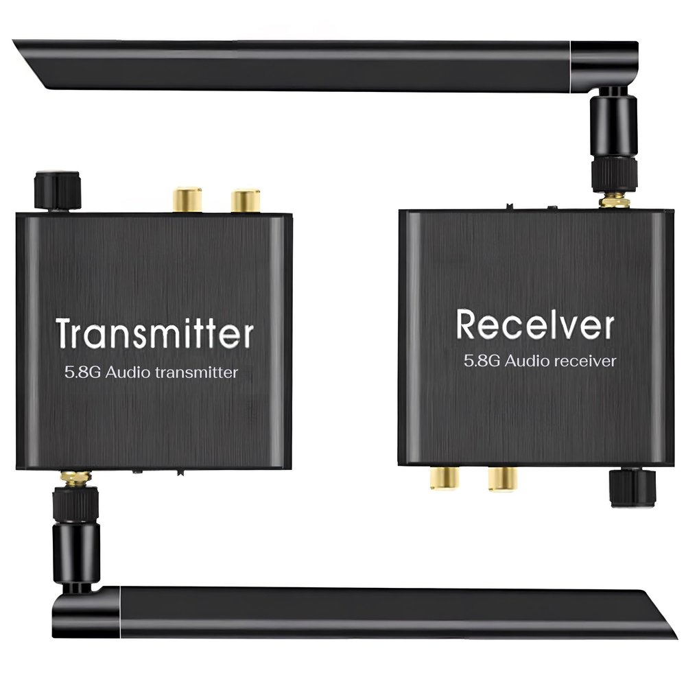 5.8Ghz Wireless Audio Transmitter and Receiver, 164ft Long Range 18ms Low Latency Audio Adapter, RCA/3.5mm in/Out Subwoofer Kit Converts Wired to Wireless Subwoofer Powered Speaker Soundbar, Vol+/-