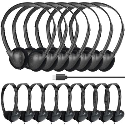 GDBOMA USB C Headphones Bulk 20 Pack for Classroom School Kids,USB Type C Headphones Class Set Compatible with Pad Smartphones Black (B)
