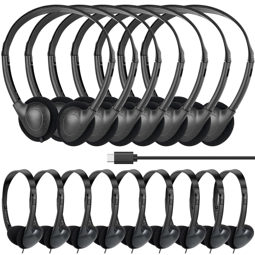 GDBOMA USB C Headphones Bulk 20 Pack for Classroom School Kids,USB Type C Headphones Class Set Compatible with Pad Smartphones Black (B)