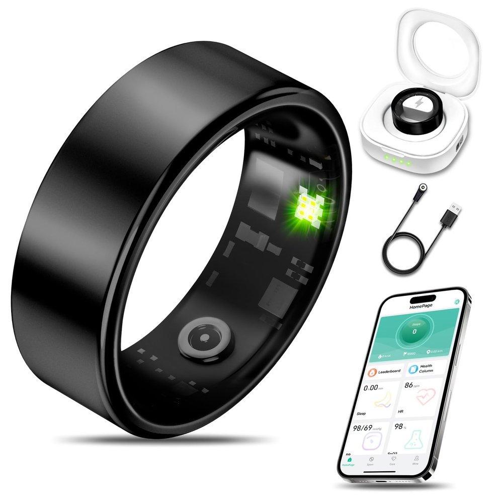 Milavan Smart Health Ring for Women Men Fitness Tracker with Heart Rate, Blood Oxygen, Blood Pressure, Sleep Monitoring, Step Counting, IP68 Waterproof for iOS and Android, No APP Fee, Black 10