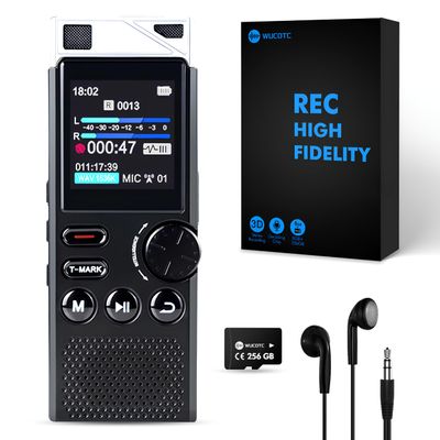 Professional 264GB WUCOTC Digital Voice Recorder - Voice Activated Recorder for Lectures Meetings - 18000 Hours Recording Device with Playback, MP3 Player, Password Protection, Variable Speed, Black