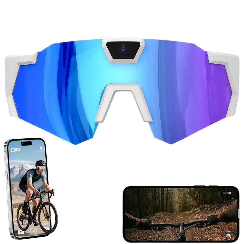 4K POV Baseball Glasses with Camera, 120 Ultra-Wide Angle Baseball Recording Glasses, for Cycling, Hiking & Outdoor Activities (Blue,128G)