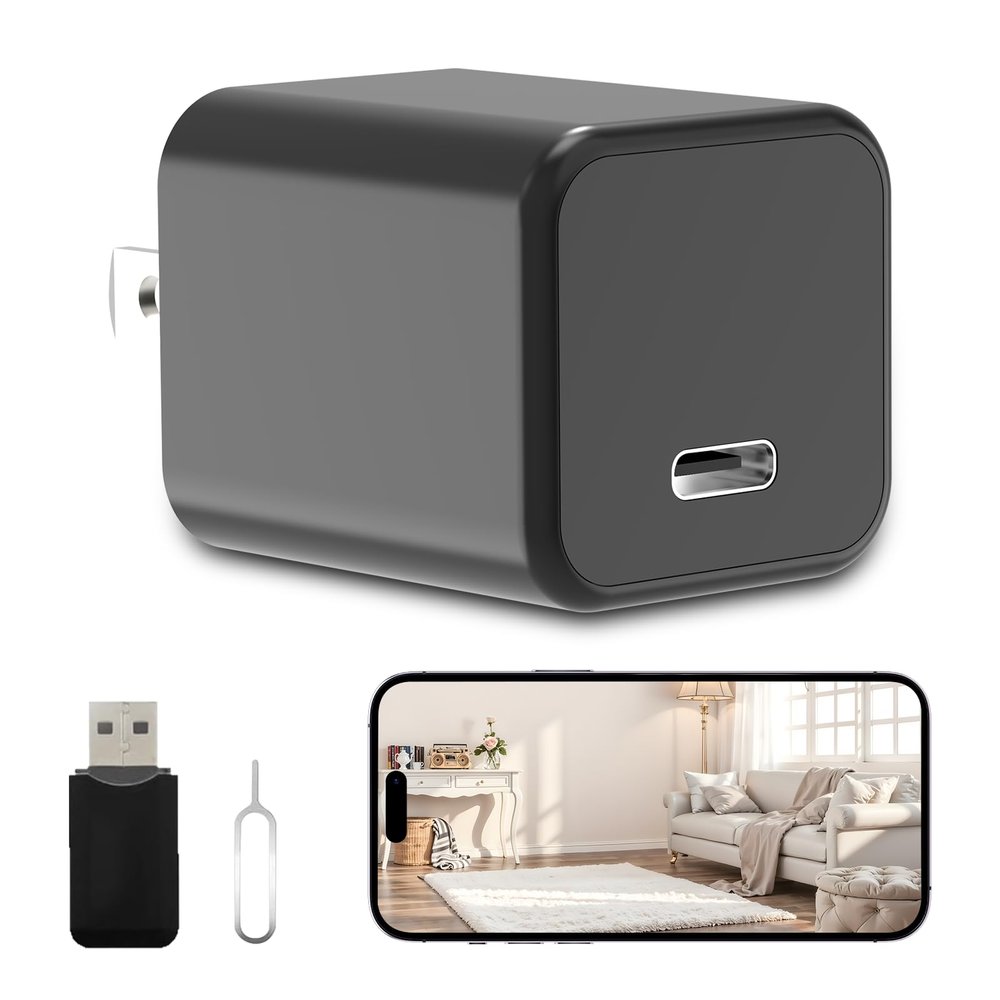 HIGSEEU 5G Mini Camera Charger, Full HD 1080P Small Nanny Cam with Human Detection, Type-C Plug Pet Camera for Indoor (FHD-001-B)