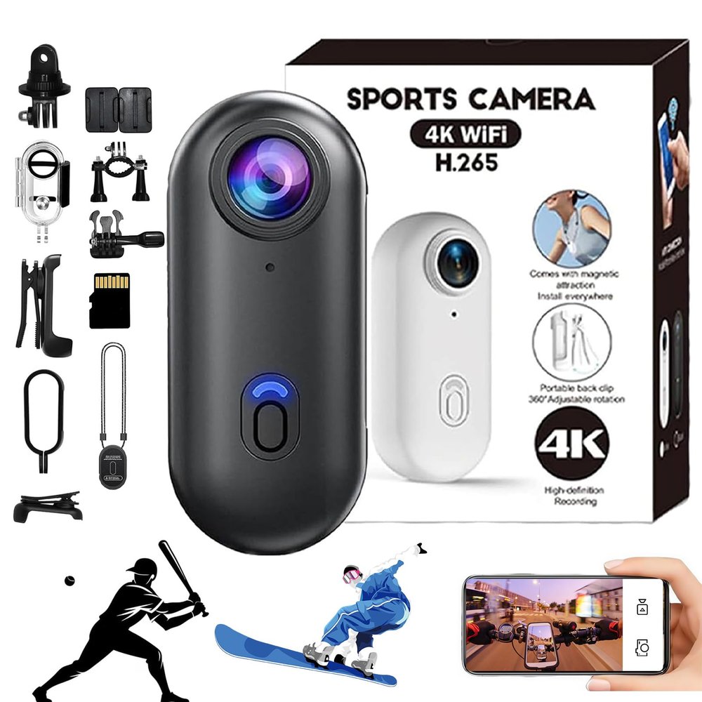 The Snap Cam, Snapcam Baseball, 120 Ultra-Wide Hands-Free Magnetic Pov Camera, HD 1080p/4k Mini Body Wearable Adventure Sports Camera with Audio Video, For Vlogging Motorcycle Swimming (Black, 4K)