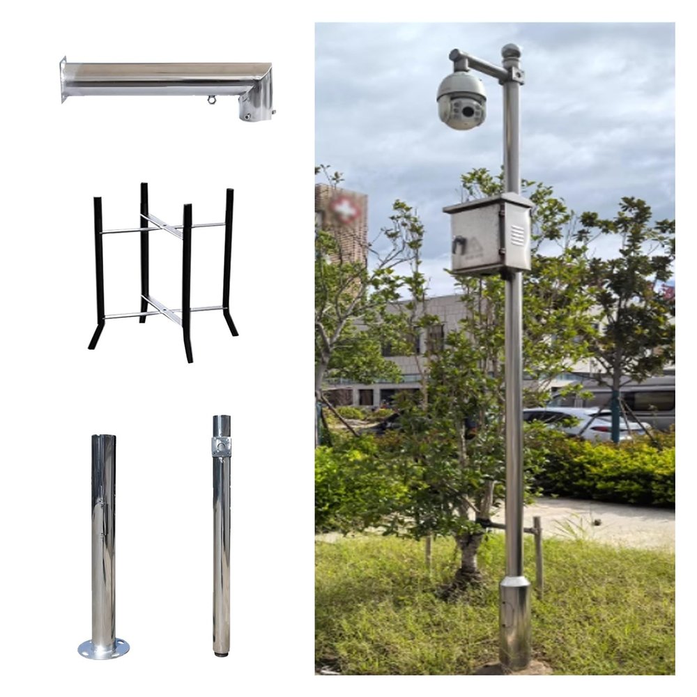 2-3 Sections Surveillance Camera Bracket Pole Detachable, Splicing Surveillance Post Stand 78 118 137 157 177 196 236in, Floor Security Camera Holder(White-A,200cm/78.7")