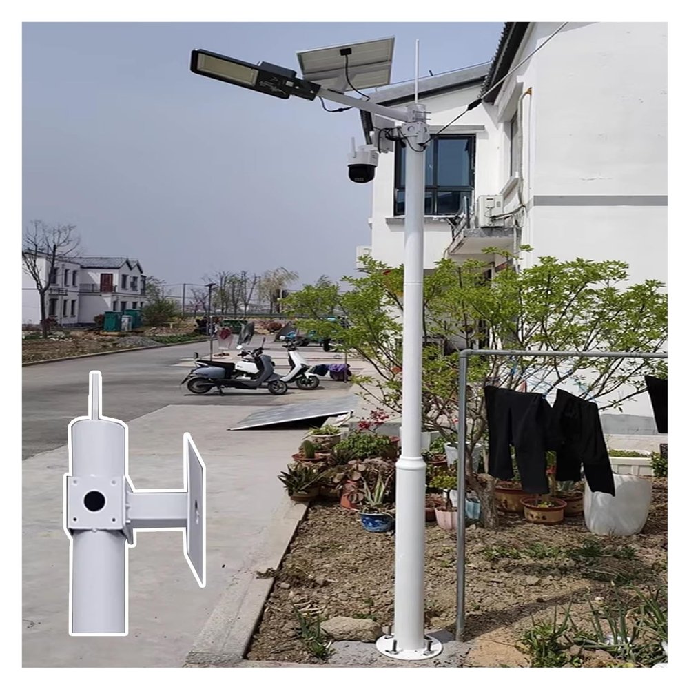 6.6 8.2 9.8 11.5 13.1 14.8 16.4 19.7 FT Security Surveillance Mounting Pole, White Camera Mount Post Bracket, Surveillance Camera Rack Post with 15.7in Lightning Rod(White-C,98.4in)