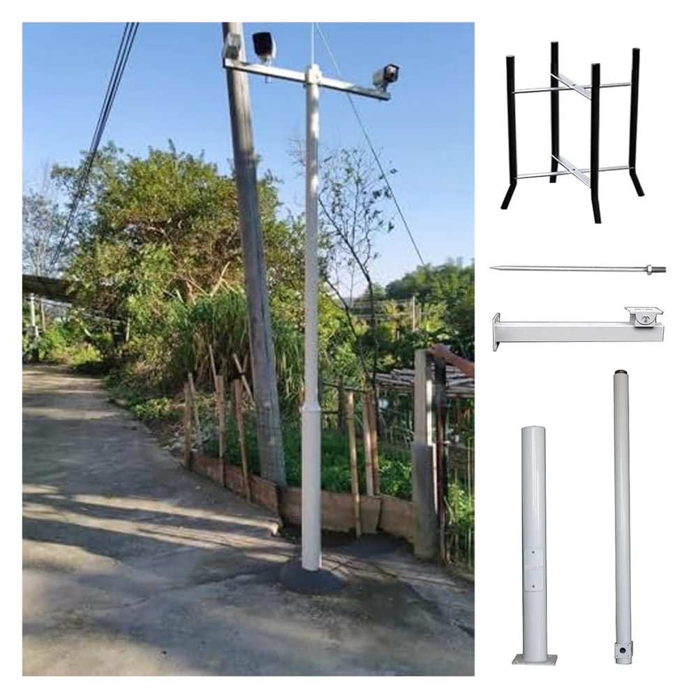 2 2.5 3 3.5 4 4.5 5 6m Assembly Surveillance Post Stand, Solar Panels/Camera Mounting Bracket Pole, Surveillance Stand with 40cm Lightning Rod Removable(White-B,8.2 ft/2.5 m)