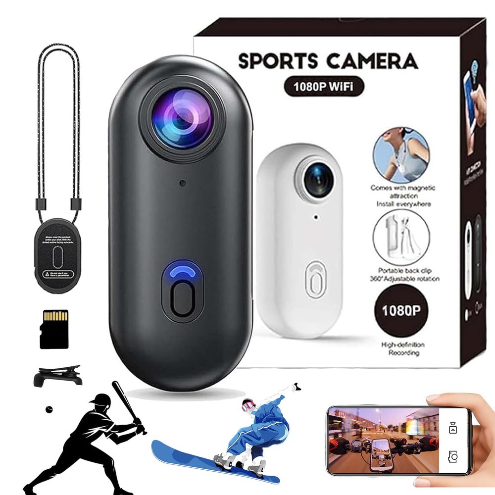 The Snap Cam, Snapcam Baseball, 120 Ultra-Wide Hands-Free Magnetic Pov Camera, HD 1080p/4k Mini Body Wearable Adventure Sports Camera with Audio Video, For Vlogging Motorcycle Swimming (Black, 1080P)