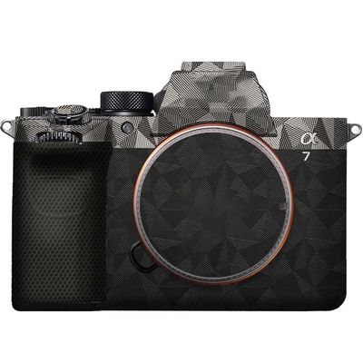A7M5 Anti-Scratch Camera Cover Decal Skin for Sony ILCE-7M5 / A7 V Camera A7V Protector Wrap Cover Film Sticker Accessories (Triangle Titanium+Triangle Black, for Sony A7V/A7M5)