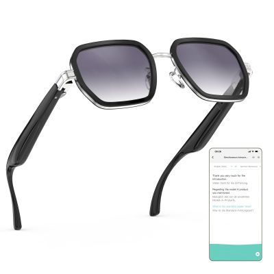 BRIBEJAT Bluetooth Glasses for Men & Women, AI Sunglasses with APP Translation & Recording, Open Ear Speakers for Music/Calls, Lightweight for Outdoor, Driving, Travel - 164 Languages (Black Silver)