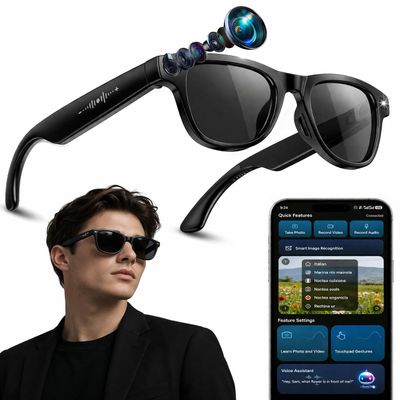 2026 AI Smart Glasses with Camera, 8MP HD Camera & Video Recording Glasses, 139 Languages Real-Time Translation, ChatGPT Voice Assistant, Open-Ear Audio, Blue Light Blocking for Travel, Meetings &Vlog