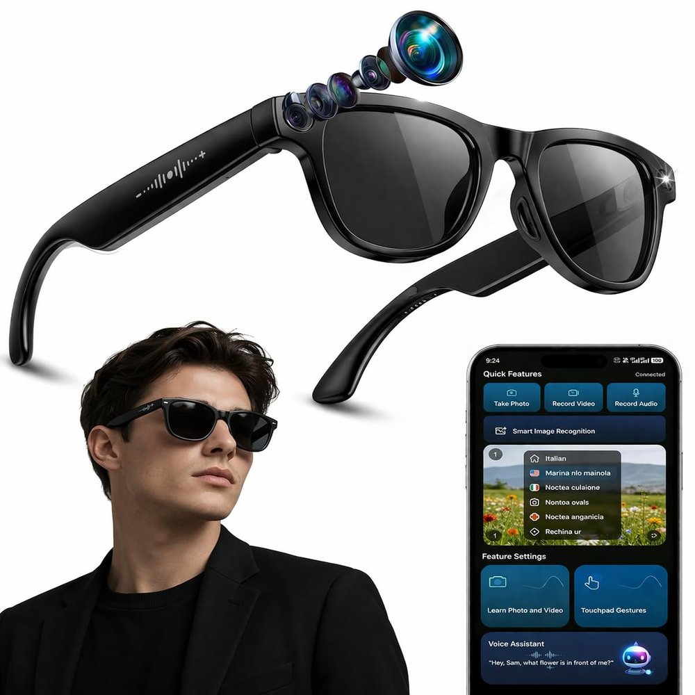 2026 AI Smart Glasses with Camera, 8MP HD Camera & Video Recording Glasses, 139 Languages Real-Time Translation, ChatGPT Voice Assistant, Open-Ear Audio, Blue Light Blocking for Travel, Meetings &Vlog
