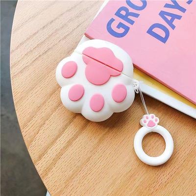 HJXFlying for Airpods Pro 2 Case, Silicone Cute Cartoon Character Protective Soft Bumper Cover Popular Anime Design with Carabiner Keychain for Girls Boys - White Cat's Paw