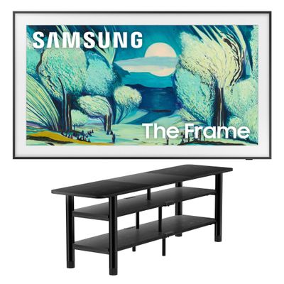 Samsung QN55LS03FAFXZA 55 Inch The Frame QLED 4K Art Mode Vision AI Smart TV with an ErgoAV ERTFL1-01B 60" FlexFold Frame TV Stand (2025)