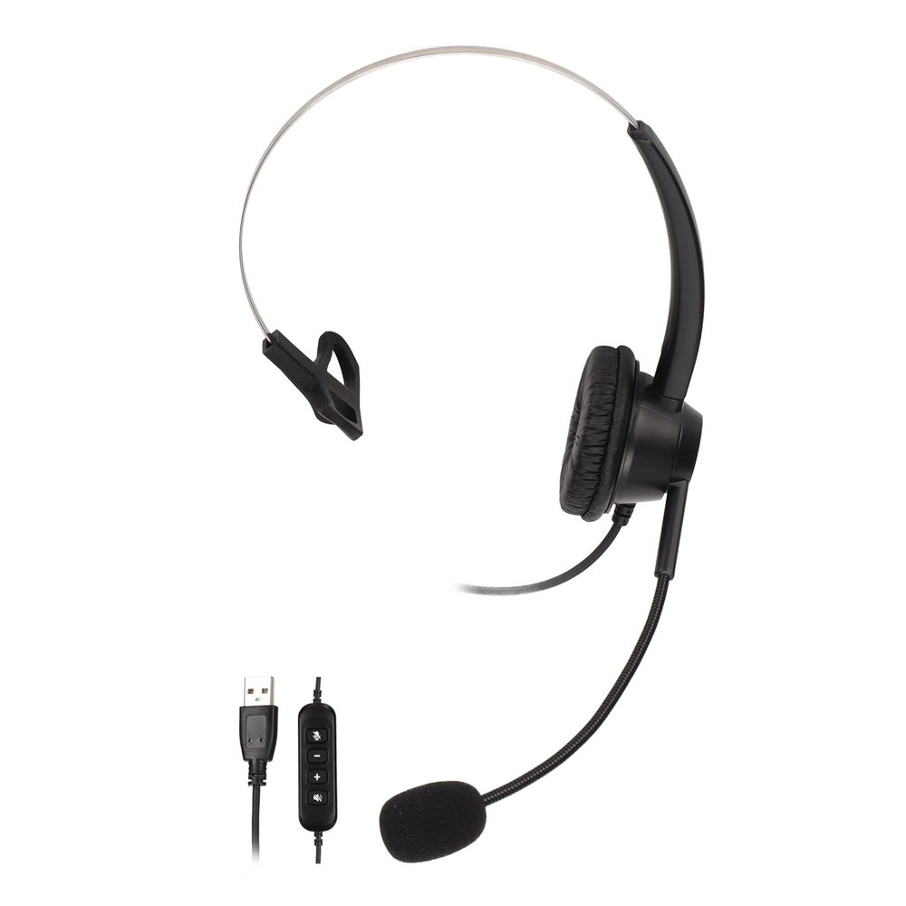 BowyTrading H360 - USB - 3 Telephone Headset, Single Ear Headset with USB Plug, Adjustable Volume and Mute Function, Monaural Headphones for Call Center Customer Service Office Use