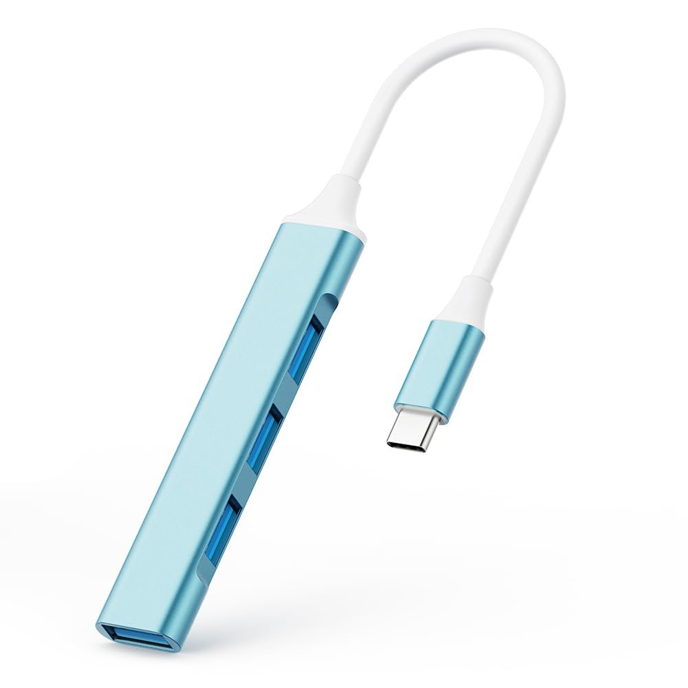 Mac USB C Adapter - Type C USB Adapter Hub with 4 Ports: 1 USB 3.0 + 3 USB 2.0, Ultra-Slim Aluminum Design, 5Gbps Transfer, Adapter for Mac USB C, Type C USB Hub (Light Blue)