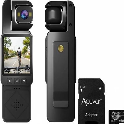 Acuvar 1080P Pocket Clip-On Vlogging Camera with EIS Stabilization, Portable Handheld Video Camera with 360 Rotating Lens, WiFi, LCD Screen & 64GB SD Card