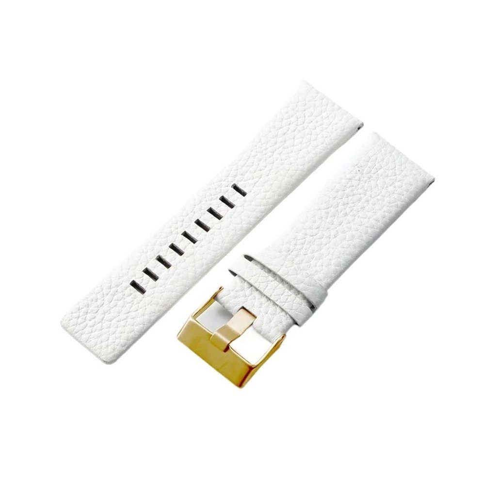 HuanJ Compatible With Diesel Genuine Leather Watchbands Dz4318 Dz1405 Dz1206 Buckle Breathable Waterproof Strap 24 26 28mm(White-Golden-K3,27mm)