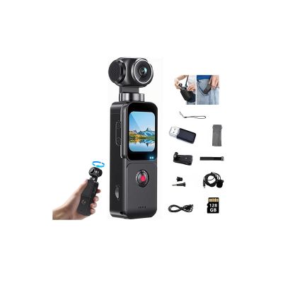 5K HD Pocket Camcorder ,5K Video & 16MP Photo,Automatic rotation 270 Rotation Wide Angle Lens,WiFi Handheld Body Worn Touchscreen with face recognition, and autofocus for Travel and Sport (128GB)
