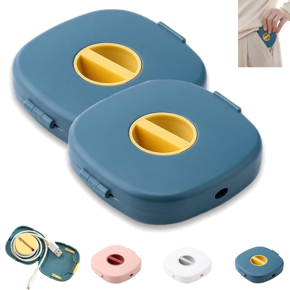 2 in 1 Cable Winder with Phone Stand, Durable Cable Organizer and Charging Stand for Earphones, Durablity Abs Cables Organizer and Charging Stands, for Home Office Classroom Travel (Blue*2)