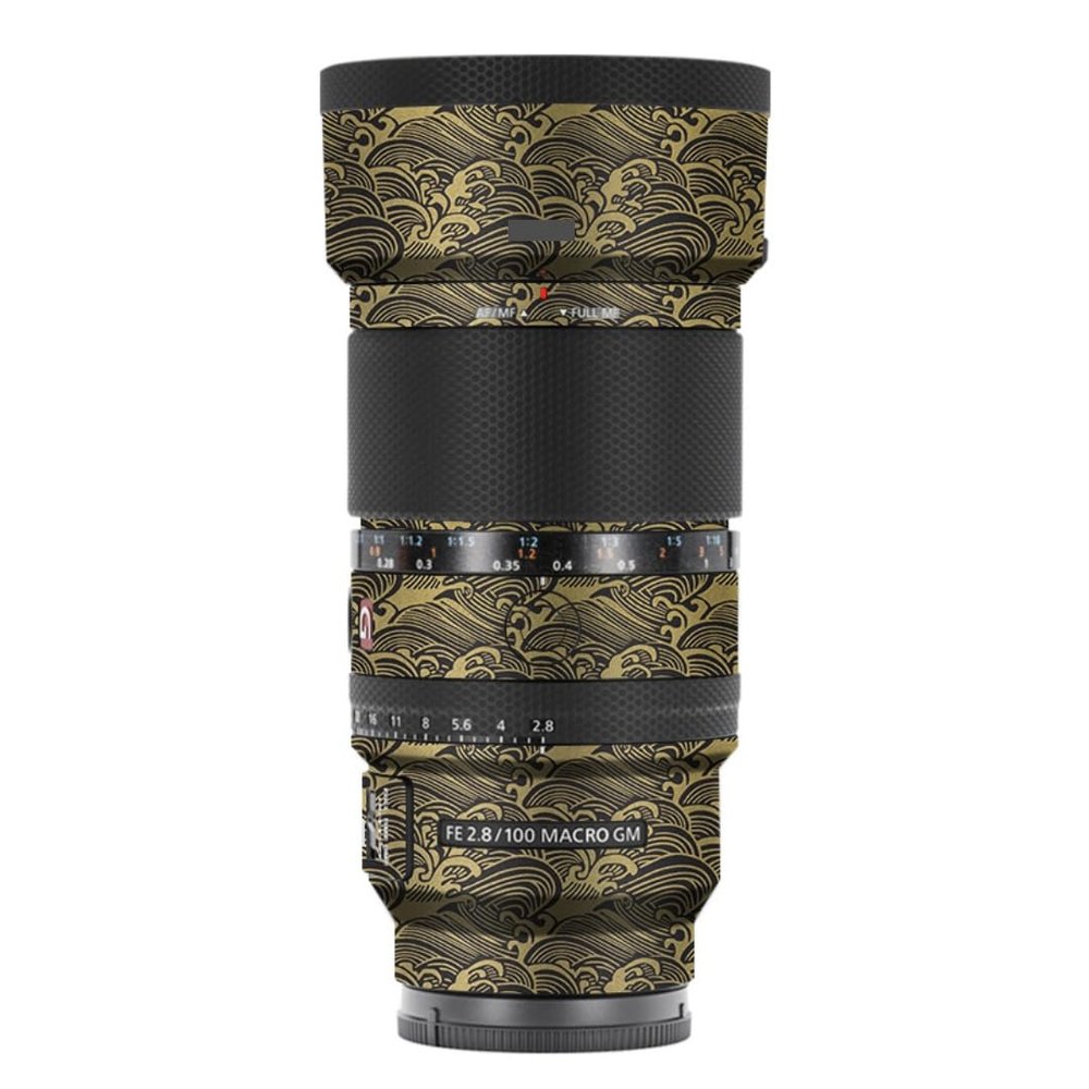 100 2.8 Camera Macro Lens Skin Vinyl Wrap Body Film Sticker for Sony FE 100mm F2.8 Macro GM OSS Protector Decals Accessories FE 2.8/100 (Wave Gold, for Sony FE 100mm F2.8 Macro GM OSS)