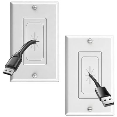 FORGING MOUNT Flexible Rubber Wall Grommet Insert with Decorator Wall Plate, Ideal Cable Pass Through for Wall Mounted TVs & Low-Voltage Cables, Size 1-Gang 4.50" x 2.75,", White, 2 Pack