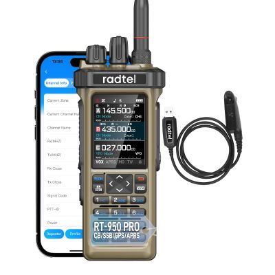 Radtel RT-950 PRO Ham Radio GPS/APRS, 10W Walkie Talkie Long Range Handheld Two Way Radio, SW/MW/LW RX, Bluetooth APP Programming, NOAA, Spectrum Analyzer,Sand Yellow(with Programming Cable)